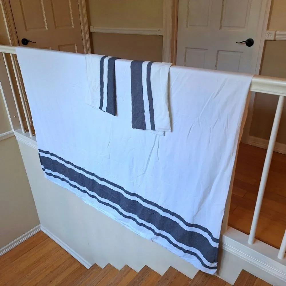 IKEA Bedding Duvet Cover SET Full White Gray Stripes 100% Cotton Modern 86x76